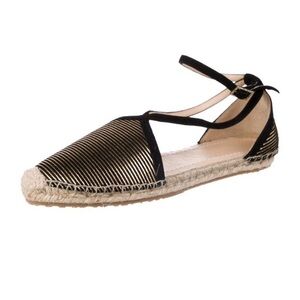 *NWT* Jimmy Choo Suede Black and Gold Stripped Espadrilles; size 35 (US 5)